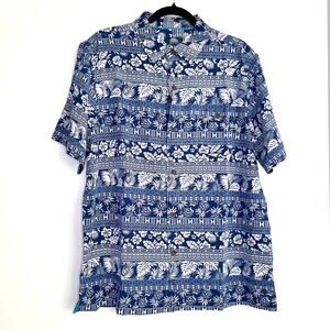 Havana Jim Tropical Button Down Shirt Blue White Large